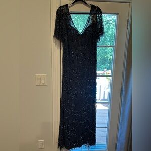 Mon Cheri Cameron Blake Elegant Gunmetal Beaded Gown 16w NEW 221681